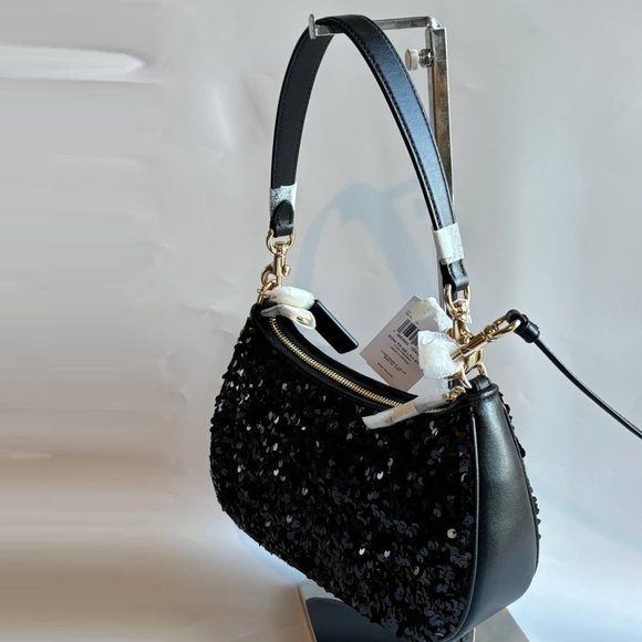 COACH CO951 Teri Shoulder Bag In Sequins And Smooth Leather Gold/Black - Picture 6 of 15